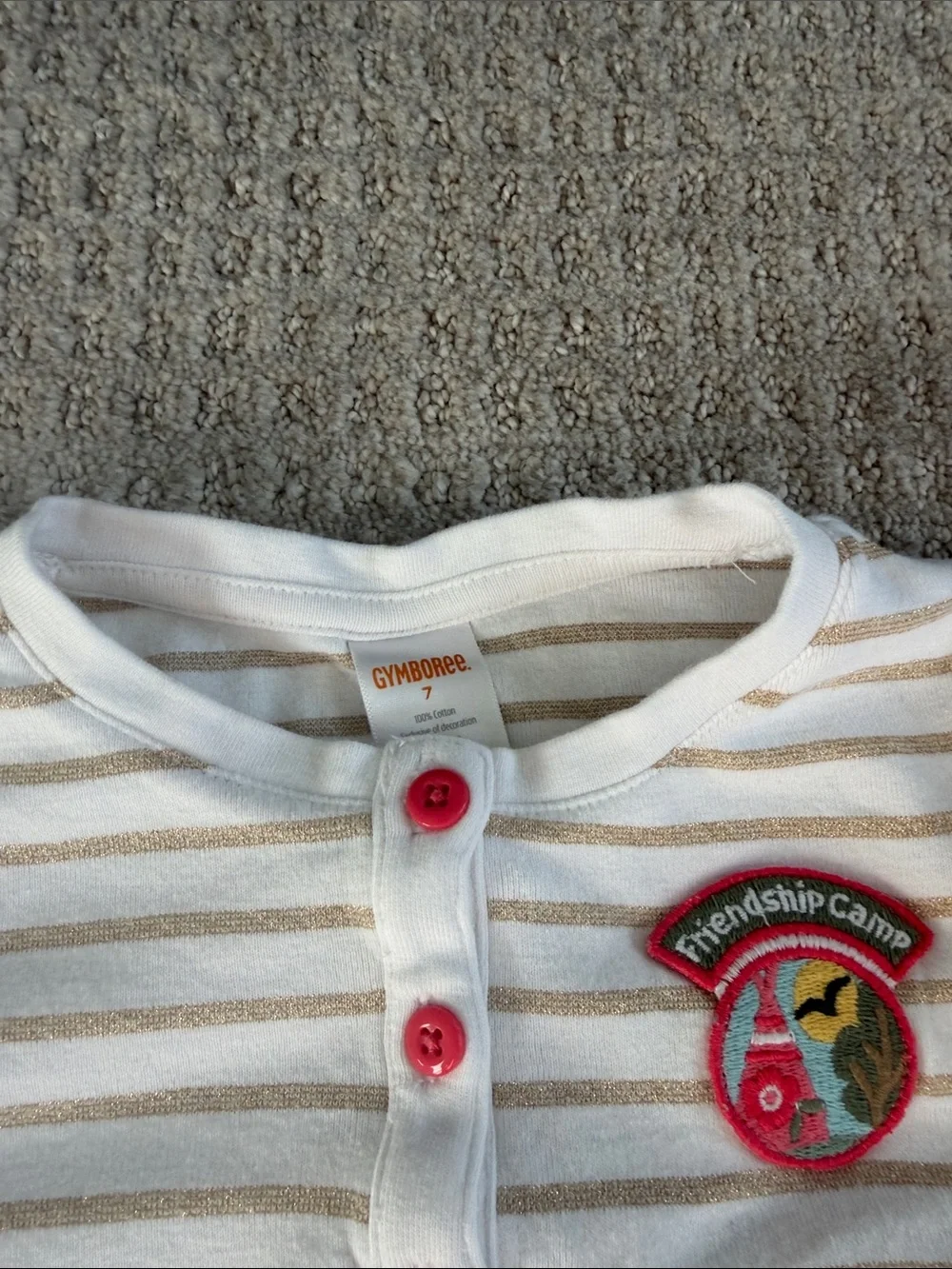 Gymboree Girls White & Gold Stripe Short Sleeve Henley Top